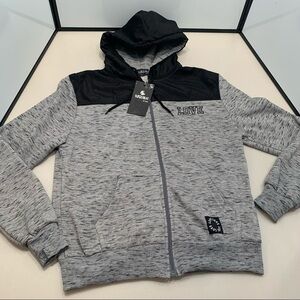 Womens Supernova Est 1982 Crop Fleece Hoodie Gray & Black Long Sleeve Size Large